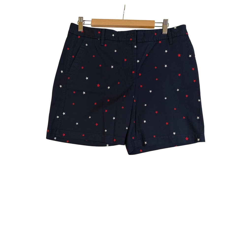 Talbots Girlfriend Chino Shorts Navy Blue Star Embroidered Americana Women 8